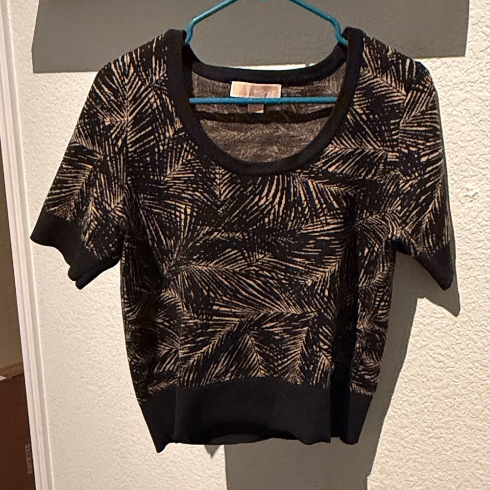 Michael Kors Black and Tan Short Sleeve Top